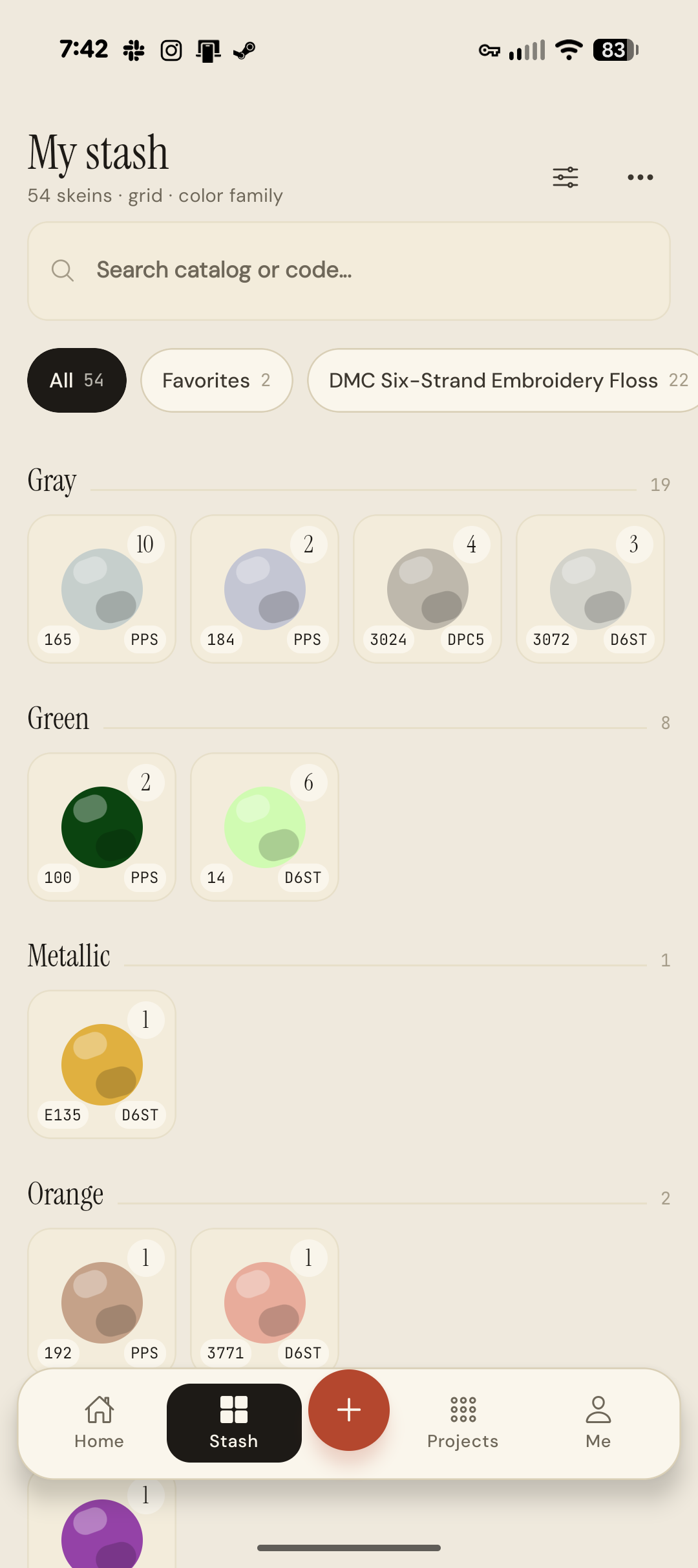 Needle Minder — stash grid screen